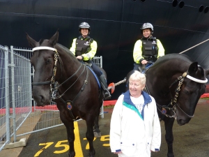 Mom and the mounted police to greet us